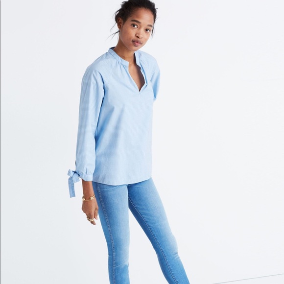 Madewell Tops - MADEWELL Striped Tie Sleeve Popover Top Size XS